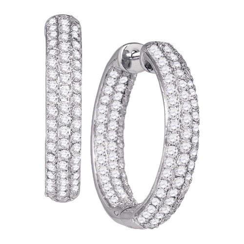 Image of 14kt White Gold Womens Round Pave-set Diamond Inside Outside Hoop Earrings 2-7/8 Cttw