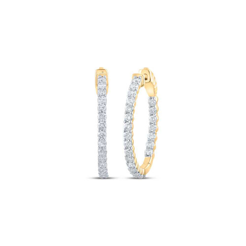 Image of 10kt Yellow Gold Womens Round Diamond Hoop Earrings 2 Cttw