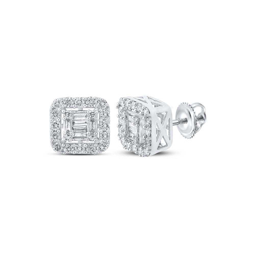 Image of 14kt White Gold Baguette Diamond Square Earrings 5/8 Cttw