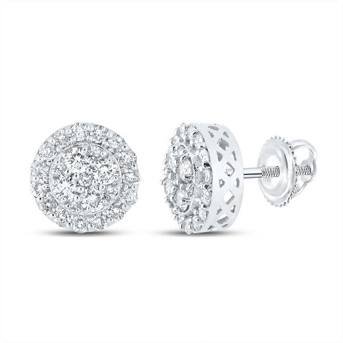 Image of 10kt White Gold Round Diamond Cluster Earrings 7/8 Cttw