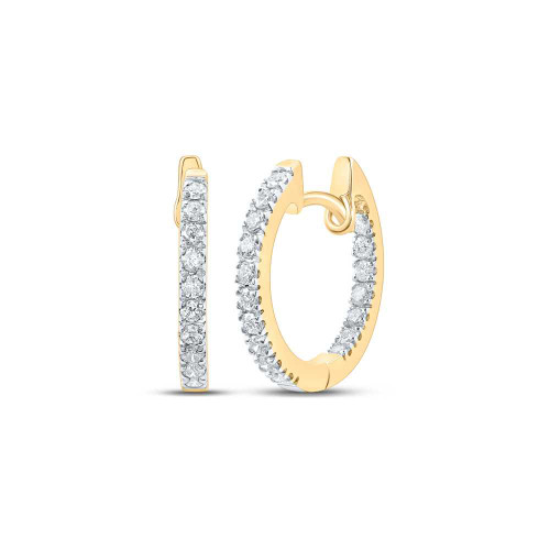 Image of 10kt Yellow Gold Womens Round Diamond Inside Outside Hoop Earrings 1/4 Cttw