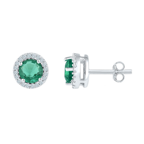 10kt White Gold Womens Round Synthetic Emerald Solitaire Stud Earrings 1 Cttw