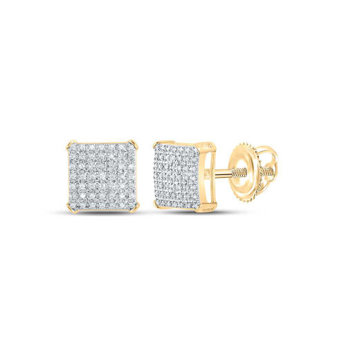 Image of 10kt Yellow Gold Round Diamond Square Earrings 1/3 Cttw