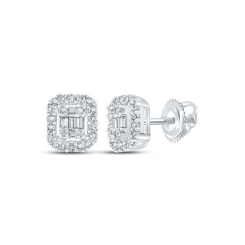 Image of 10kt White Gold Baguette Diamond Cluster Earrings 1/4 Cttw