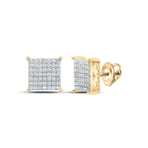 Image of Yellow-tone Sterling Silver Womens Round Diamond Square Earrings 1/2 Cttw