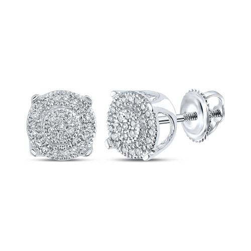 Image of 10kt White Gold Womens Round Diamond Fashion Cluster Earrings 1/8 Cttw