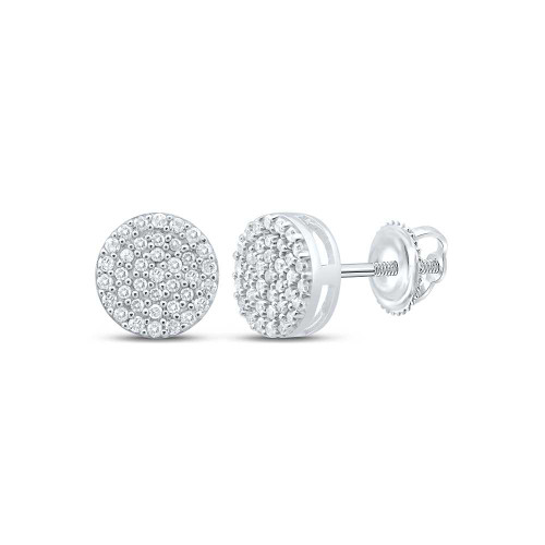 Image of Sterling Silver Womens Round Diamond Cluster Earrings 1/3 Cttw