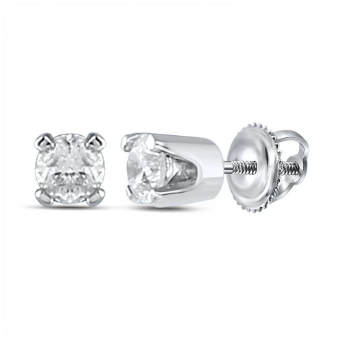 Image of 14kt White Gold Infant Girls Round Diamond Solitaire Earrings 1/20 Cttw