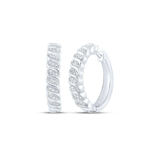 Image of Sterling Silver Womens Round Diamond Hoop Earrings 1/6 Cttw