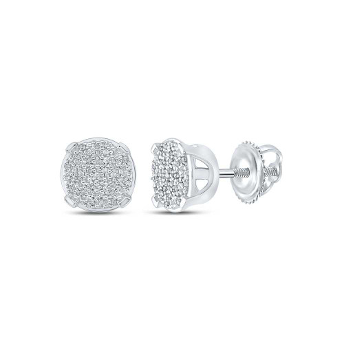 Image of Sterling Silver Womens Round Diamond Cluster Earrings 1/6 Cttw