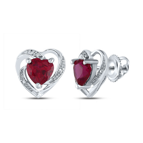 Sterling Silver Womens Round Synthetic Ruby Heart Earrings 2-1/5 Cttw