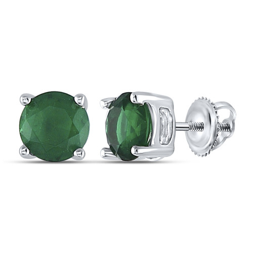Sterling Silver Womens Round Synthetic Emerald Solitaire Stud Earrings 2 Cttw