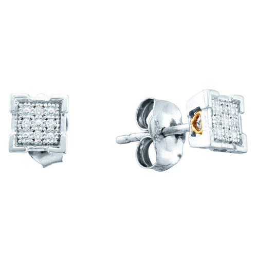 Image of Sterling Silver Womens Round Diamond Square Cluster Earrings .03 Cttw