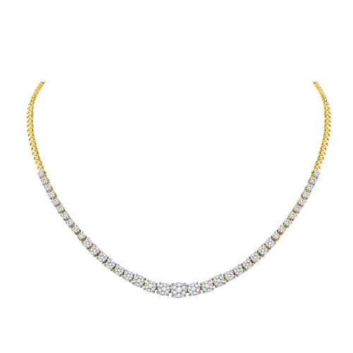 Image of 14kt Yellow Gold Womens Round Diamond Tennis Fashion Cluster Necklace 2-1/3 Cttw