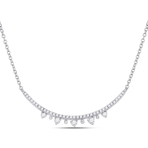 Image of 14kt White Gold Womens Round Diamond Modern Curved Bar Necklace 1/4 Cttw