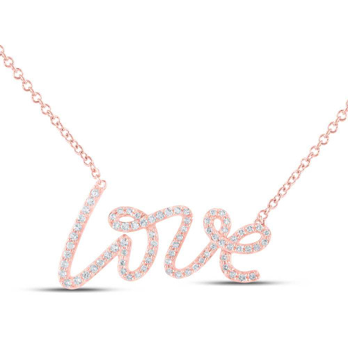 Image of 10kt Rose Gold Womens Round Diamond Love Fashion Necklace 1/4 Cttw