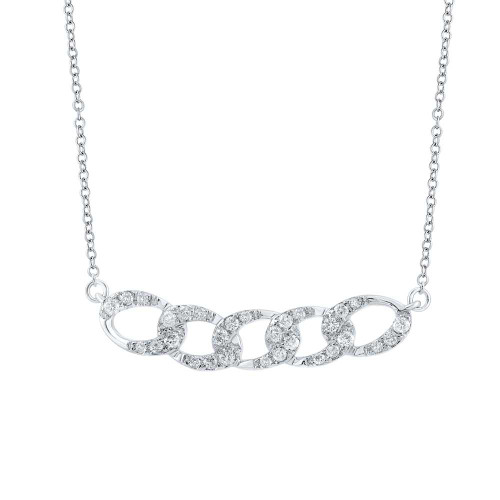 Image of 10kt White Gold Womens Round Diamond Cuban Link Fashion Necklace 1/4 Cttw
