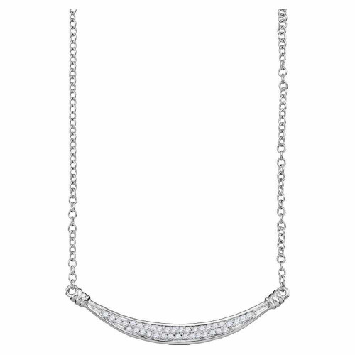 Image of 10kt White Gold Womens Round Diamond Curved Bar Pendant Necklace 1/6 Cttw