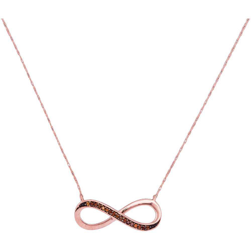 Image of 10kt Rose Gold Womens Round Red Color Enhanced Diamond Infinity Pendant Necklace 1/20 Cttw