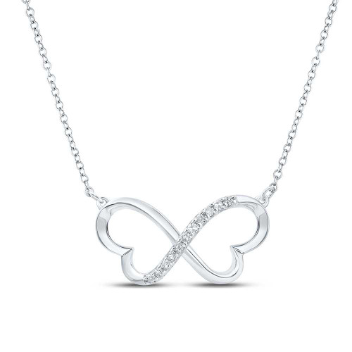 Image of Sterling Silver Womens Round Diamond 18-inch Infinity Heart Necklace 1/12 Cttw