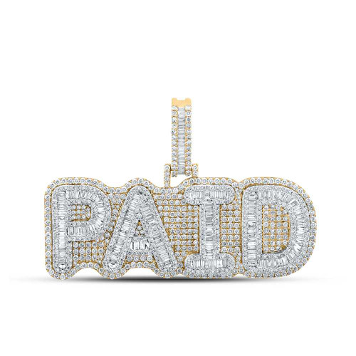 Image of 10kt Two-tone Gold Mens Baguette Diamond Paid Phrase Charm Pendant 5-7/8 Cttw