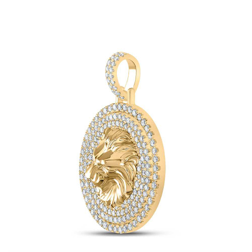 Image of 10kt Yellow Gold Mens Round Diamond Lion Circle Charm Pendant 2-1/2 Cttw