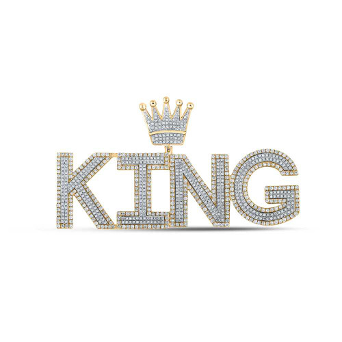 Image of 10kt Two-tone Gold Mens Round Diamond King Crown Phrase Charm Pendant 3 Cttw