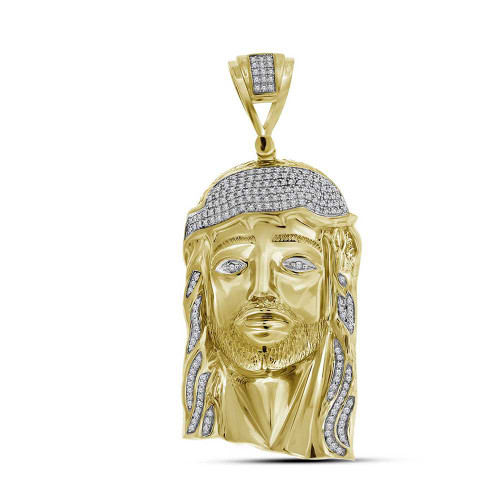 Image of 10kt Yellow Gold Mens Round Diamond Jesus Face Charm Pendant 1.00 Cttw