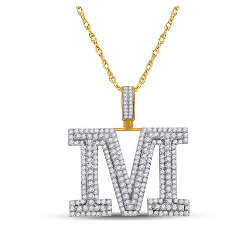 Image of 10kt Yellow Gold Mens Round Diamond M Initial Letter Charm Pendant 3-1/5 Cttw
