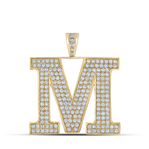 Image of 10kt Yellow Gold Mens Round Diamond M Initial Letter Charm Pendant 3-3/8 Cttw