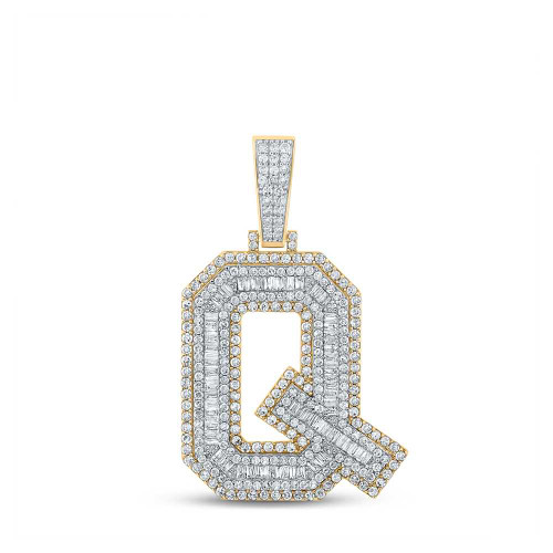 Image of 10kt Two-tone Gold Mens Baguette Diamond Q Initial Letter Charm Pendant 2-1/5 Cttw