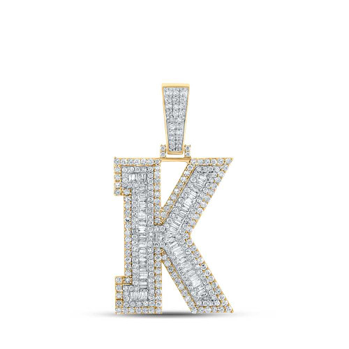Image of 10kt Two-tone Gold Mens Round Diamond K Initial Letter Charm Pendant 1-7/8 Cttw