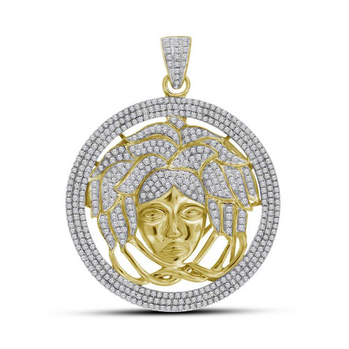 Image of 10kt Yellow Gold Mens Round Diamond Medusa Gorgon Charm Pendant 2-1/5 Cttw