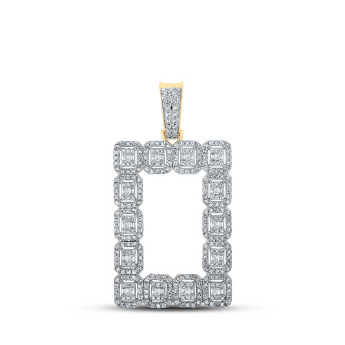 Image of 10kt Yellow Gold Mens Baguette Diamond Rectangle Charm Pendant 2-1/2 Cttw