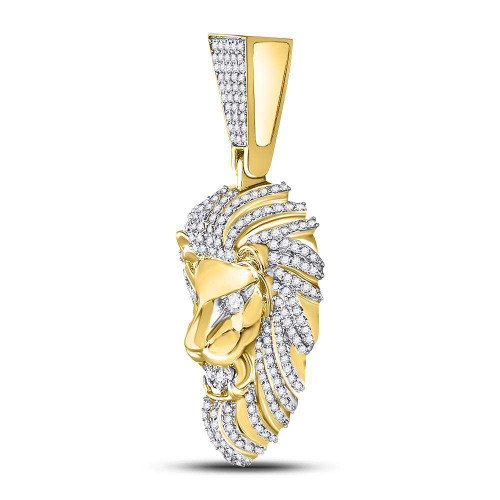 Image of 10kt Yellow Gold Mens Round Diamond Lion Charm Pendant 1-1/3 Cttw