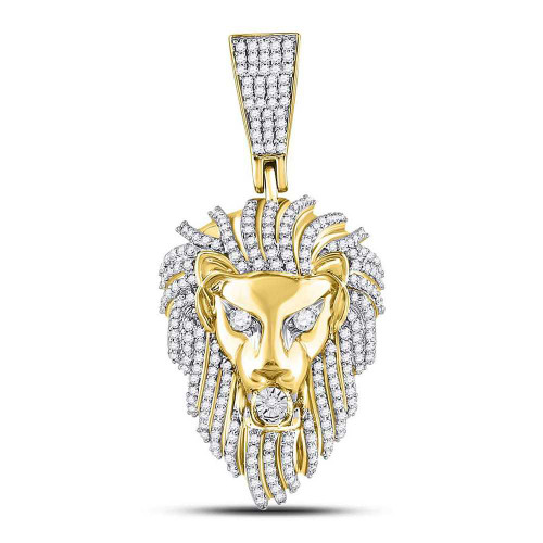 Image of 10kt Yellow Gold Mens Round Diamond Lion Charm Pendant 1-1/3 Cttw