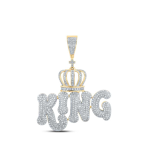Image of 10kt Yellow Gold Mens Round Diamond King Crown Phrase Charm Pendant 2-3/8 Cttw