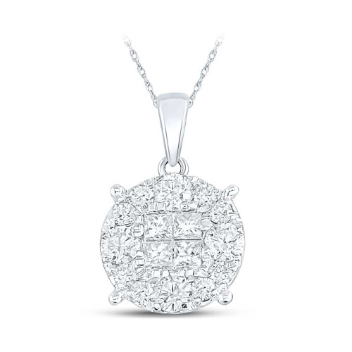 Image of 14kt White Gold Womens Princess Diamond Cluster Pendant 1 Cttw