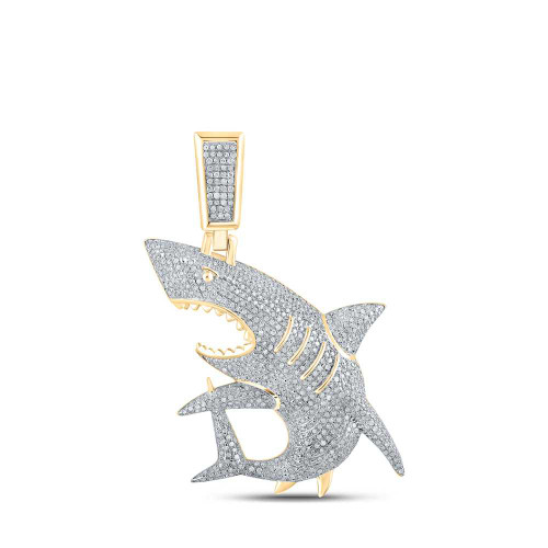 Image of 10kt Yellow Gold Mens Round Diamond Shark Charm Pendant 1-1/2 Cttw