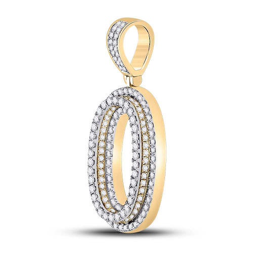 Image of 10kt Yellow Gold Mens Round Diamond Number 0 Charm Pendant 1-5/8 Cttw