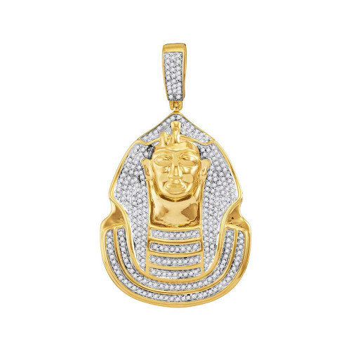 Image of 10kt Yellow Gold Mens Round Diamond Pharaoh Cluster Charm Pendant 7/8 Cttw