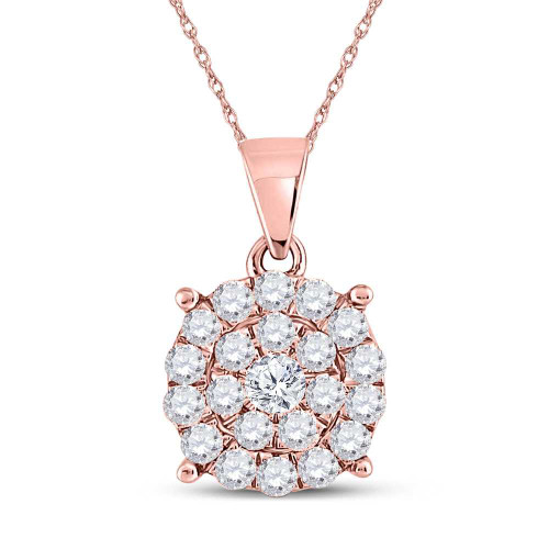 Image of 10kt Rose Gold Womens Round Diamond Cluster Pendant 1 Cttw