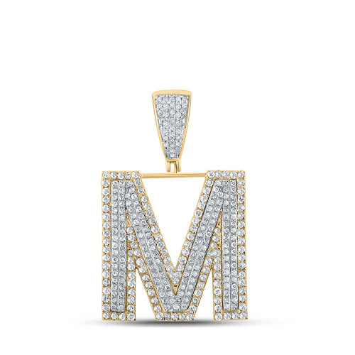 Image of 10kt Two-tone Gold Mens Round Diamond Initial M Letter Charm Pendant 1-1/5 Cttw
