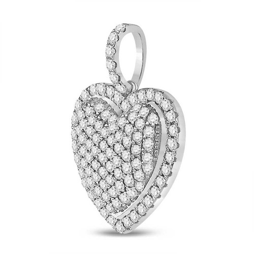 Image of 14kt White Gold Womens Round Diamond Heart Pendant 1-1/4 Cttw