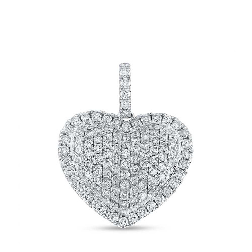 Image of 14kt White Gold Womens Round Diamond Heart Pendant 1-1/4 Cttw