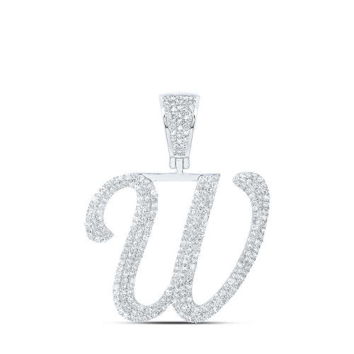 Image of 10kt White Gold Mens Round Diamond W Initial Letter Charm Pendant 1-1/4 Cttw