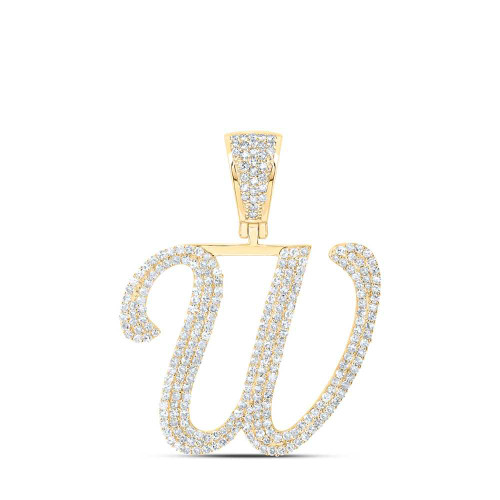 Image of 10kt Yellow Gold Mens Round Diamond W Initial Letter Charm Pendant 1-1/4 Cttw