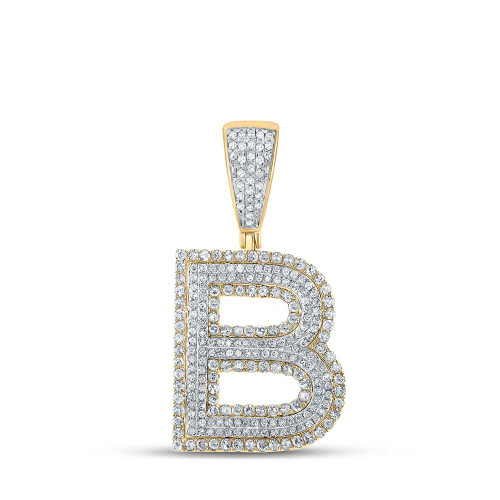 Image of 10kt Two-tone Gold Mens Round Diamond Initial B Letter Charm Pendant 1 Cttw