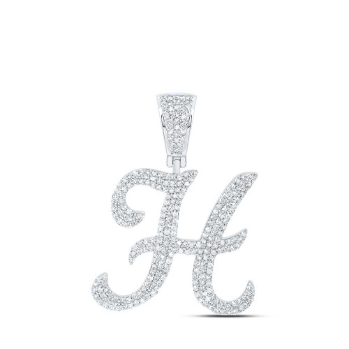 Image of 10kt White Gold Mens Round Diamond H Initial Letter Charm Pendant 1-1/5 Cttw