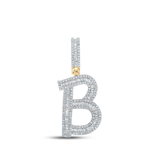Image of 10kt Yellow Gold Mens Baguette Diamond Initial B Letter Charm Pendant 1 Cttw
